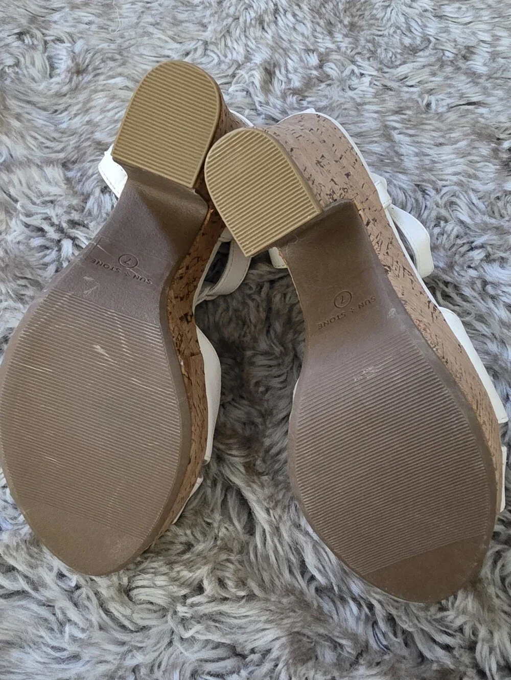 Sun + Stone Jamie White Cork Platform Sandals Women's Size 7